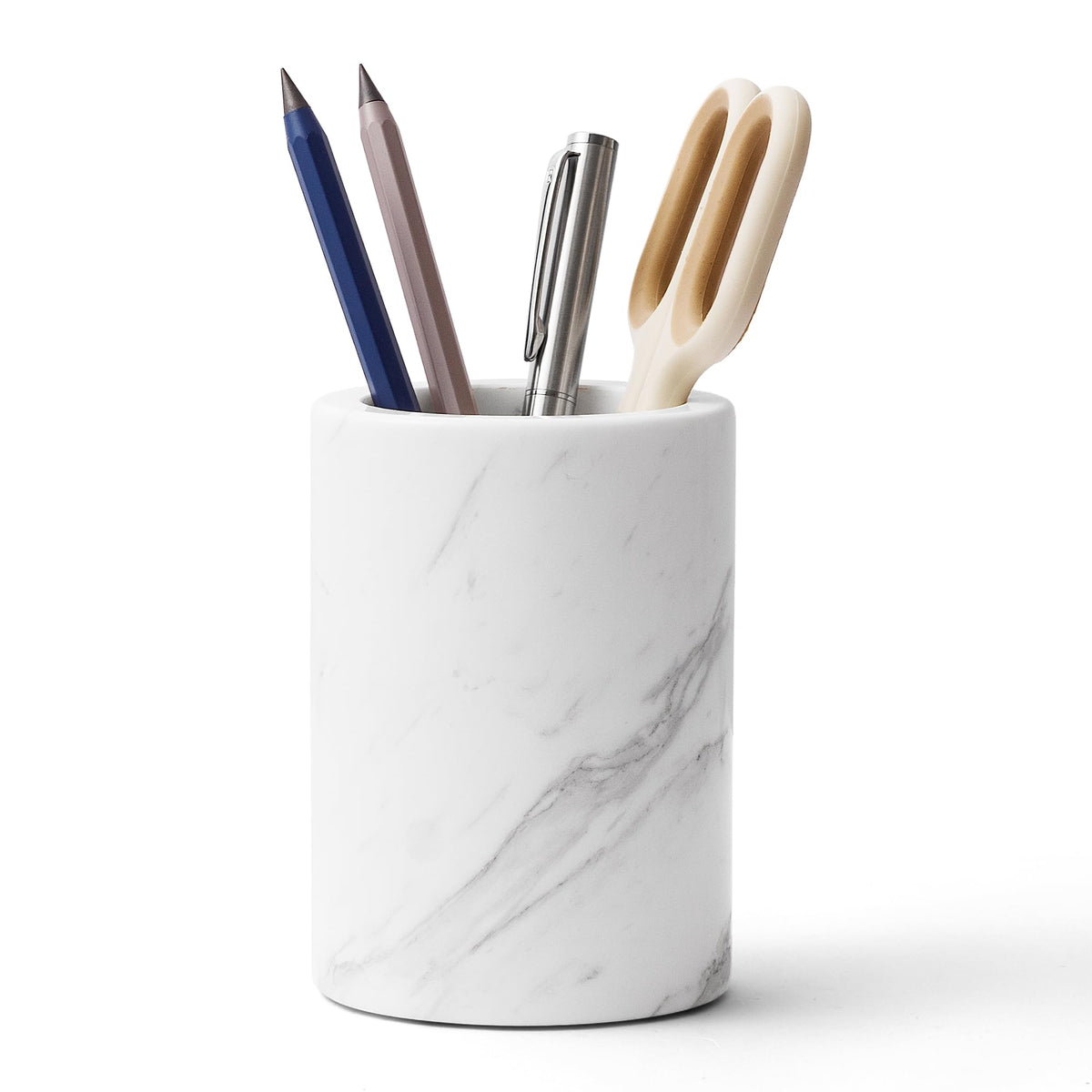 Pen Holder Stand Italy Natural Premium True Marble Makeup Brush Holders, Tableware Organizer Desk Pencil Cup for Home Office School Decor Dark Grey (DL012)