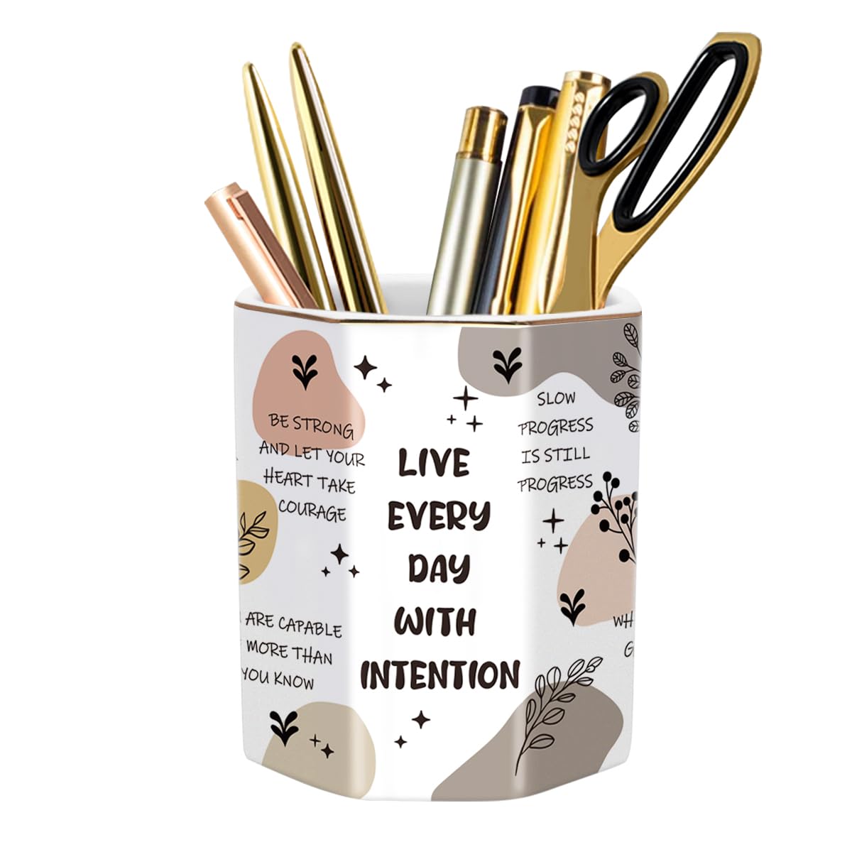 Pencil Holder, Pencil Cup for Desk, Makeup Brush Holder Cup, Cute Pencil Stand Marble Decorative for Kids Durable Ceramic Desk Organizer for Office, Classroom, Home, Antique Green Marble