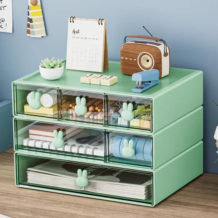 Marbrasse Desk Organizer with 6 Drawers, 3 Tier Stackable Storage Drawers Plastic Makeup Storage, Office Organizers and Storage, Desk Storage Box for Office, School, Home