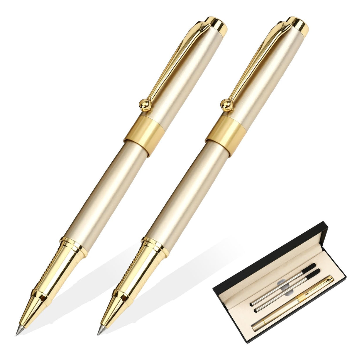 YIVONKA Ballpoint Pen Black Refill,Luxury Ballpoint Line width 0.5mm,Best Ball Pen Gift Set for Men & Women Professional Executive,Office,Nice BallPens Classy Gift Box (Gold)