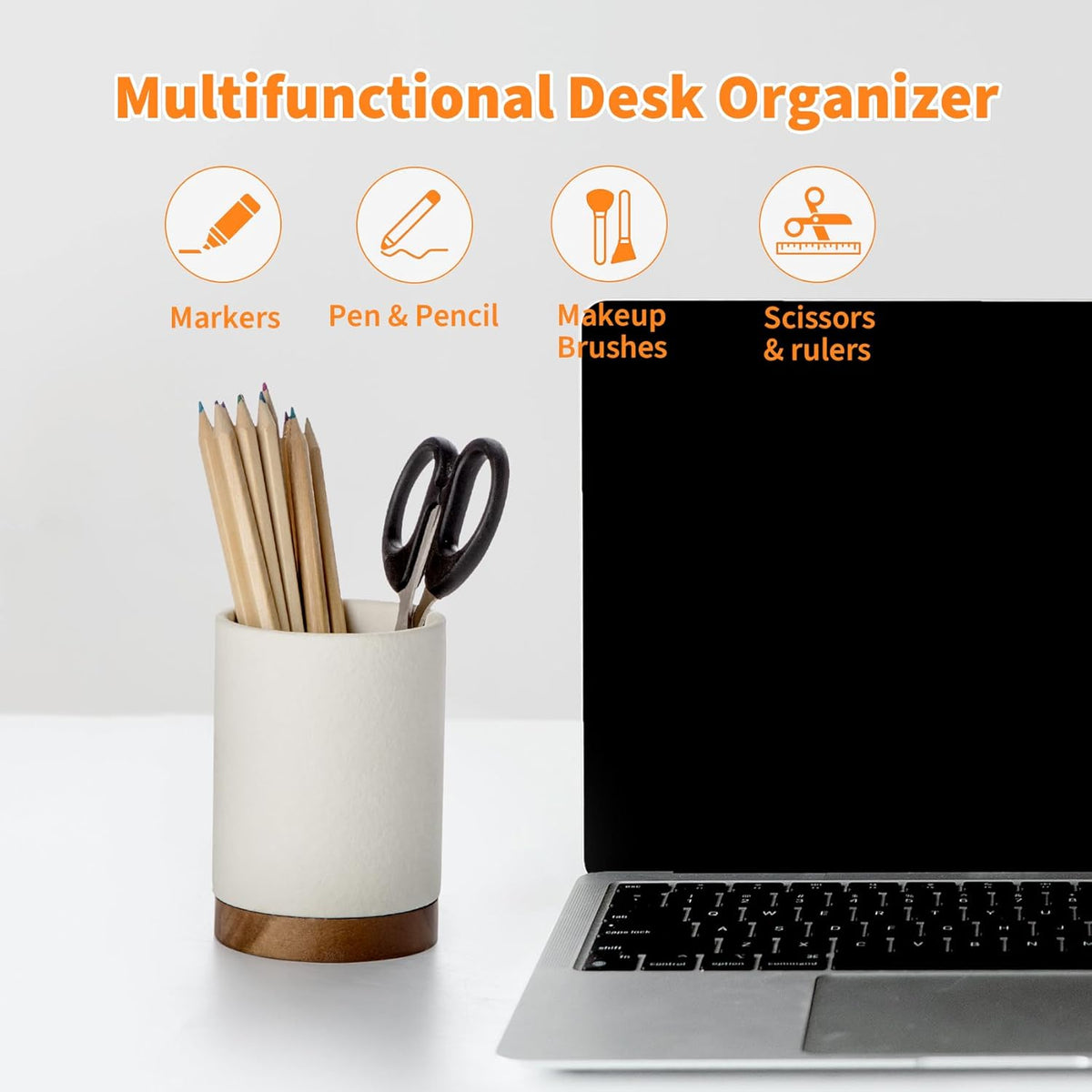 Ceramic Pen Holder for Desk, Pencil Cup, (White,Set / 1)