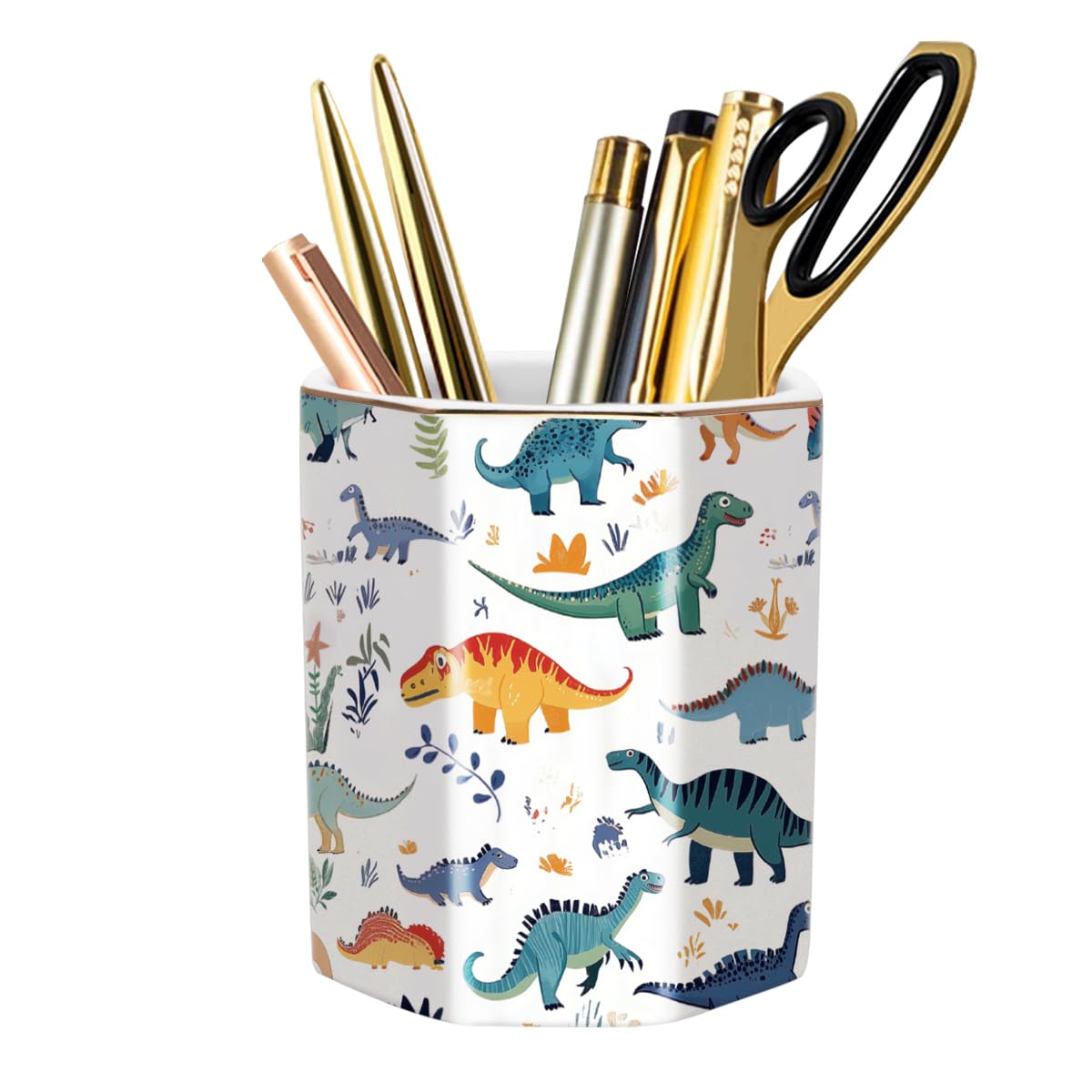 Pencil Holder, Pencil Cup for Desk, Makeup Brush Holder Cup, Cute Pencil Stand Marble Decorative for Kids Durable Ceramic Desk Organizer for Office, Classroom, Home, Antique Green Marble