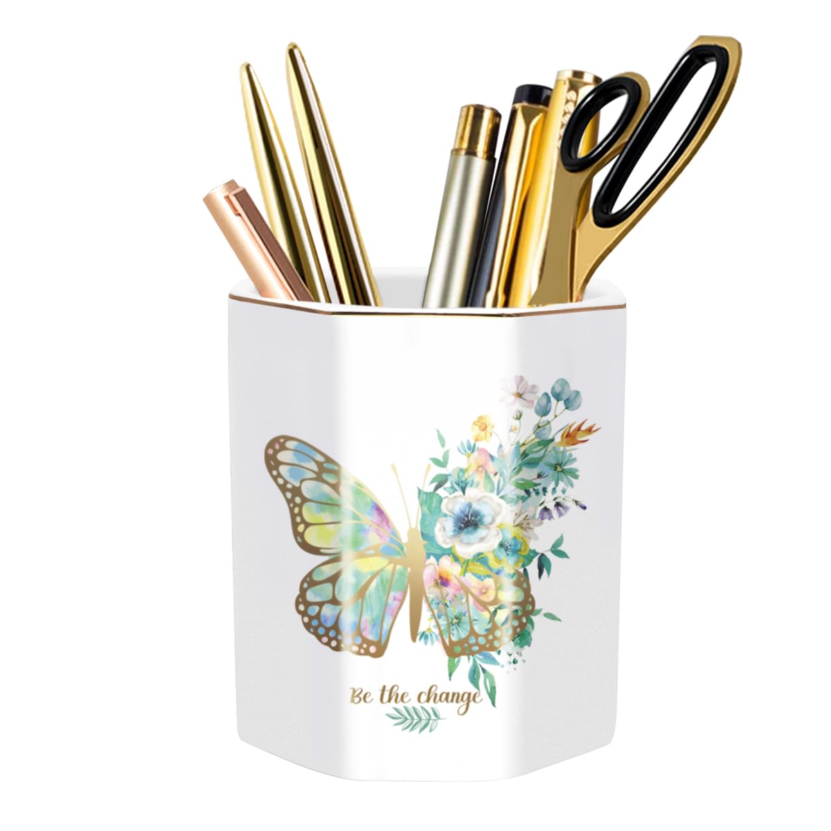 Pencil Holder, Pencil Cup for Desk, Makeup Brush Holder Cup, Cute Pencil Stand Marble Decorative for Kids Durable Ceramic Desk Organizer for Office, Classroom, Home, Antique Green Marble