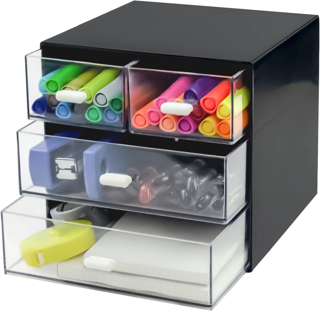 Desk Organizer with Drawer, Desk Storage Box (4 drawer, Black)