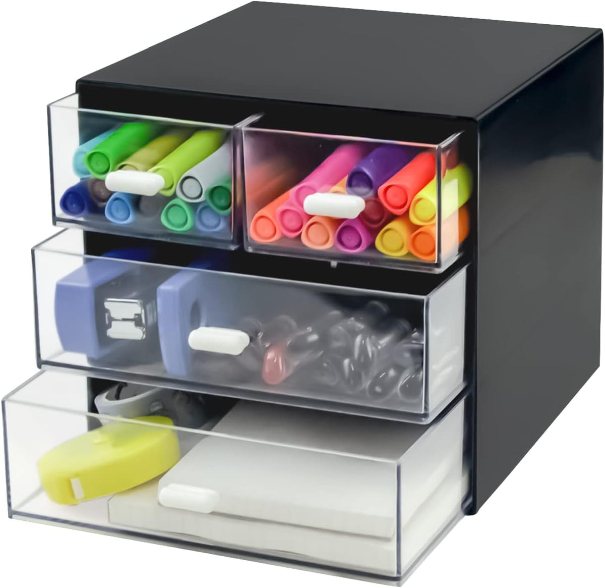 Desk Organizer with Drawer, Desk Storage Box (4 drawer, Black)