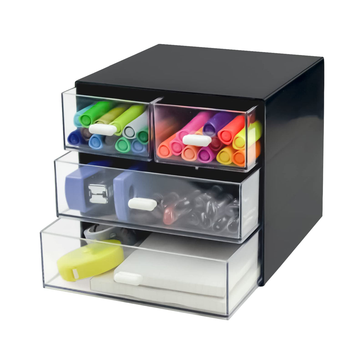 Desk Organizer with Drawer, Desk Storage Box (4 drawer, Black)