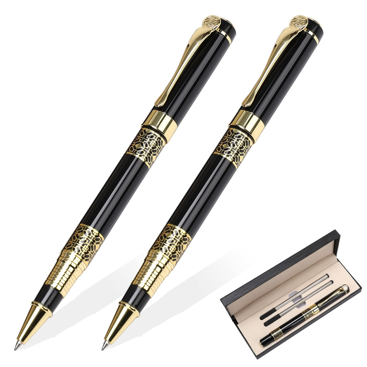 YIVONKA Ballpoint Pen Black Refill,Classical retro style Luxury Pen,Best Ball Pen Gift Set for Men & Women Professional Executive,Office,Nice Pens Classy Gift Box (2 Pack Red)