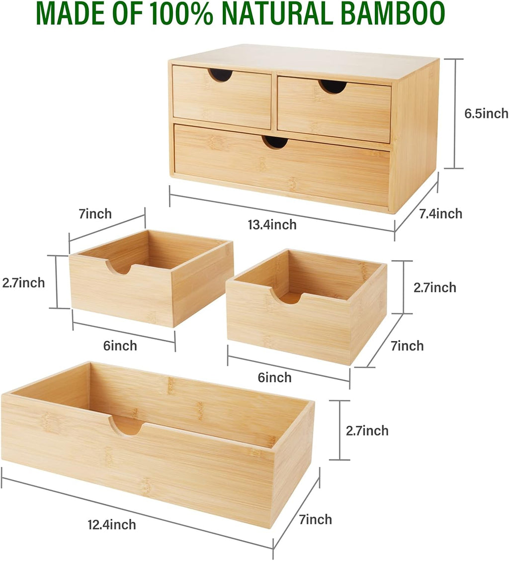 Charmewooden Bamboo Desk Organizer With Drawers Countertop Drawers Counter Storage Box Corner Desk Organizer for Home Office No Assembly Required