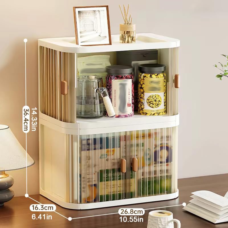 Desktop Storage Box Foldable and Assembly Free Sliding Door Design Ideal for Cosmetics Organization Office Desk Storage and Kitchen Storage