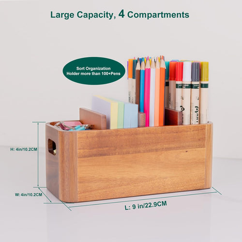 Acacia Wood Pen Holder for Desk, Adjustable Large 4 Cups Desk Organizer