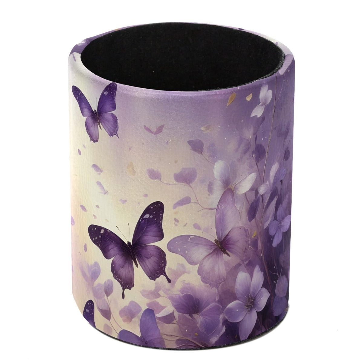 Leather Pen Holder for Desk, Birds Branches Butterflies Pencil Cup Pen Organizer Makeup Brush Holder for Office Home Kids Countertop Desk Accessory Storage