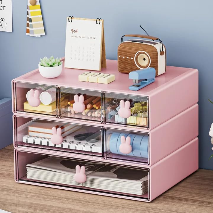 Marbrasse Desk Organizer with 6 Drawers, 3 Tier Stackable Storage Drawers Plastic Makeup Storage, Office Organizers and Storage, Desk Storage Box for Office, School, Home