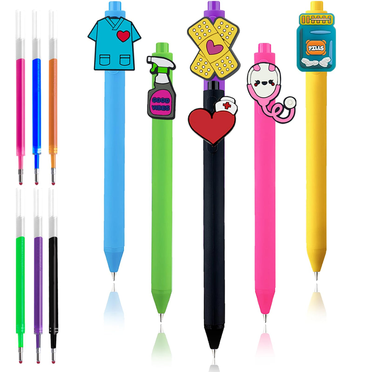JIZHIYUAN Nurse Pens with Heart, Medicine bottle Designs - Versatile Writing Instruments for CNA, RN, Medical Assistants, Nursing Students | Aesthetic Gel Pen Set Black Ink for School Nurse