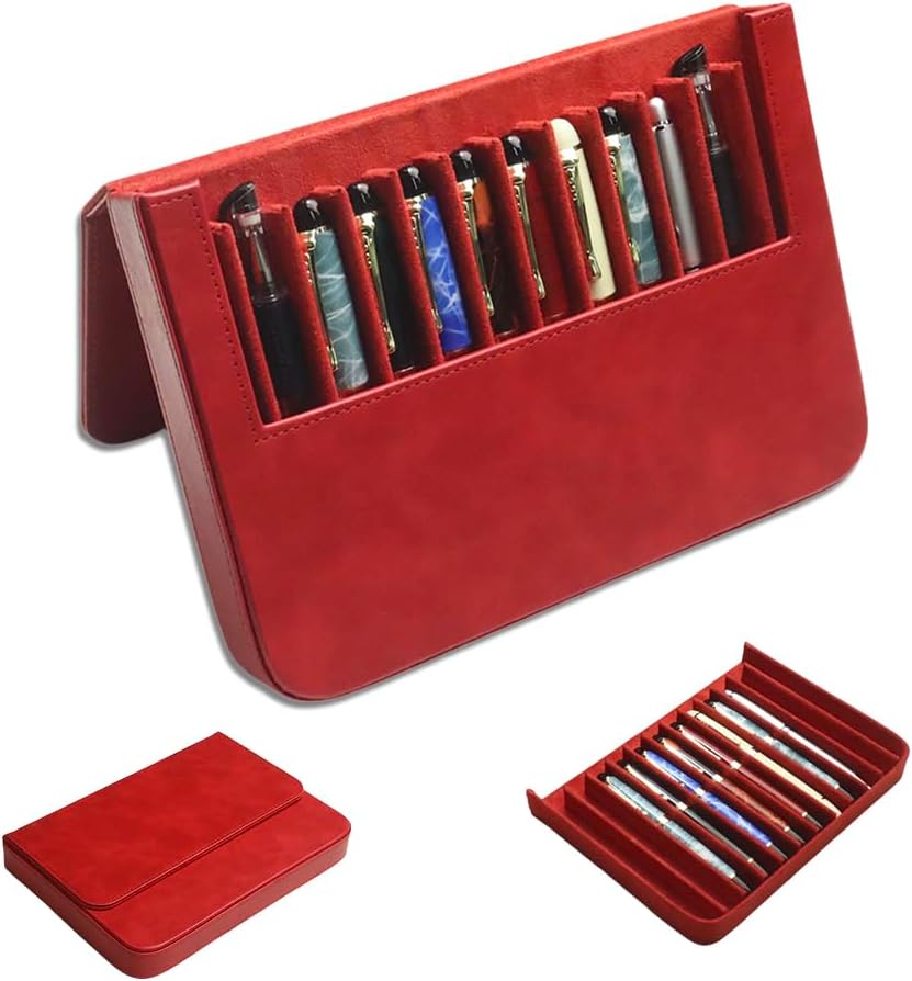 PU Leather Fountain Pen Case, 12-Slot Pen Storage Tray(red)