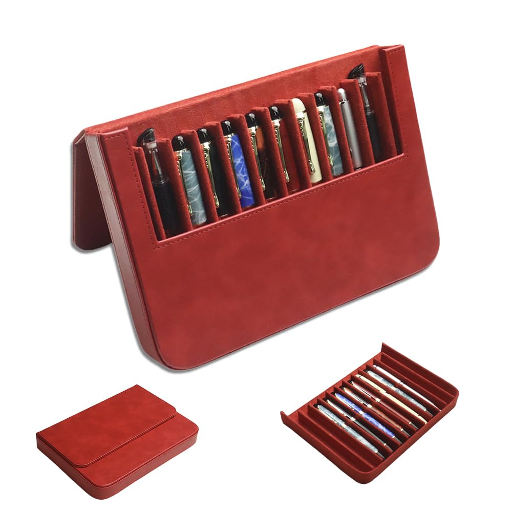 PU Leather Fountain Pen Case, 12-Slot Pen Storage Tray(red)