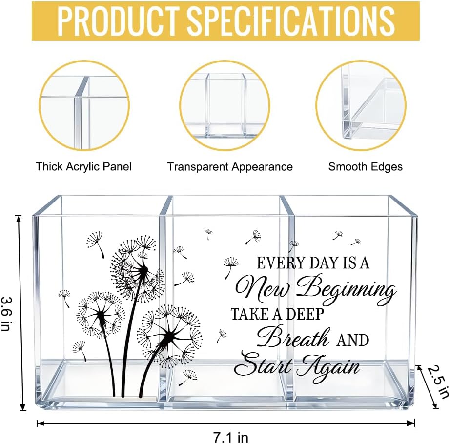 Every Day Is a New Beginning Acrylic Pen Holder 3 Compartments