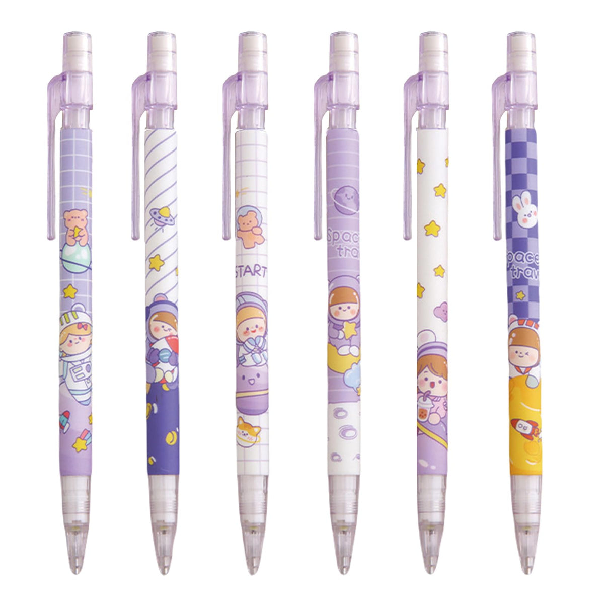MOZXIRZ 6 Pcs Cute Mechanical Pencils with Eraser 0.5mm Cartoon Peach Mechanical Pencil School Pencil for Women (6pcs Peach/No Refill)