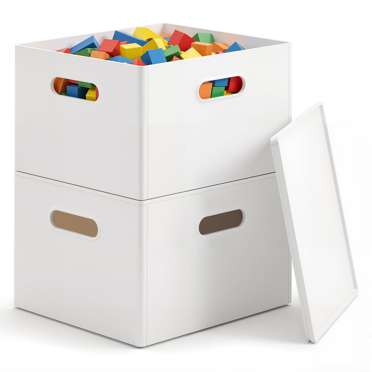 Plastic Storage Box with Lids, Stackable, 4 Side Handles, 2 Pack-M