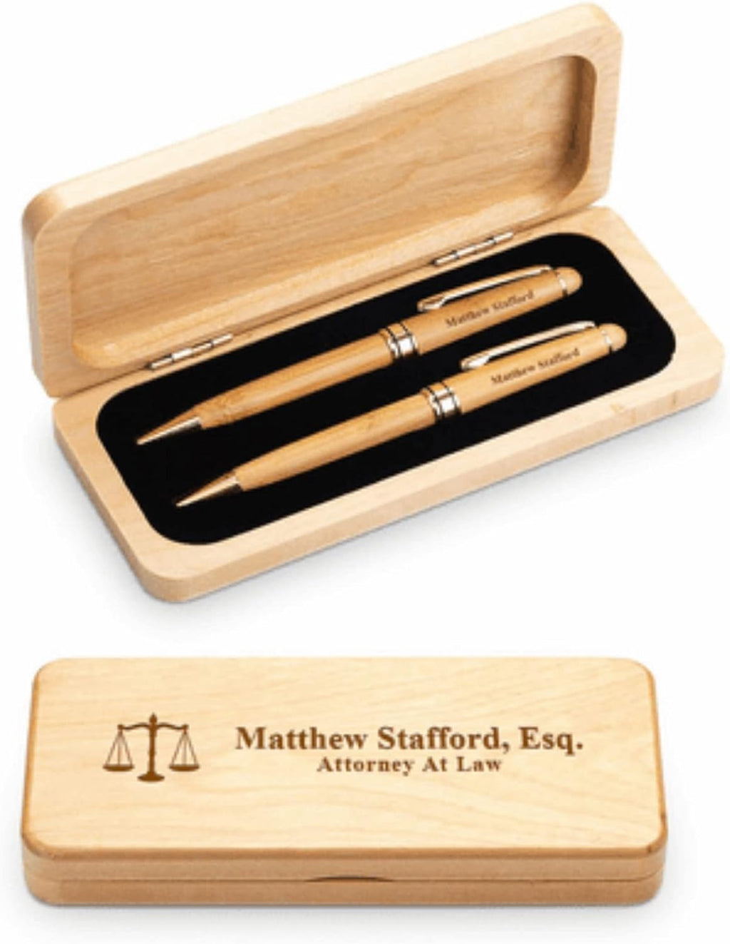 Executive Gift Shoppe | Elegance Collection Laser Engraved Maple Wood Pen & Pencil Set for Lawyers