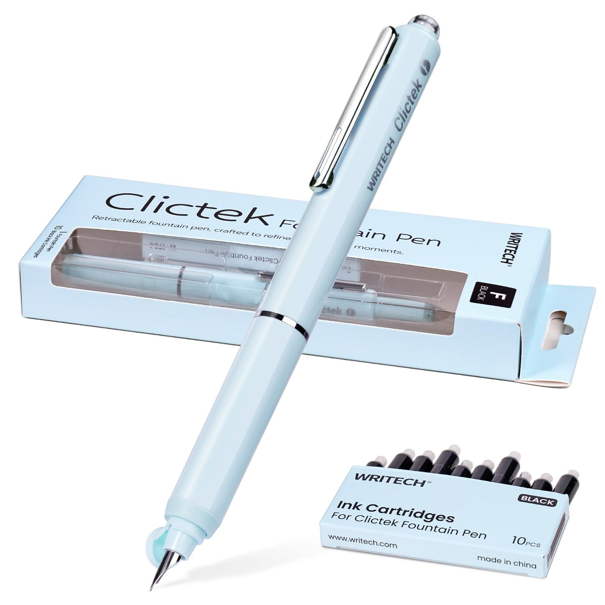 WRITECH Fountain Pen Fine Nib: Retractable Black Ink Pens Set Includes 5 Ink Cartridges Smooth Writing for Calligraphy Sketching Journaling Gift (Purple)