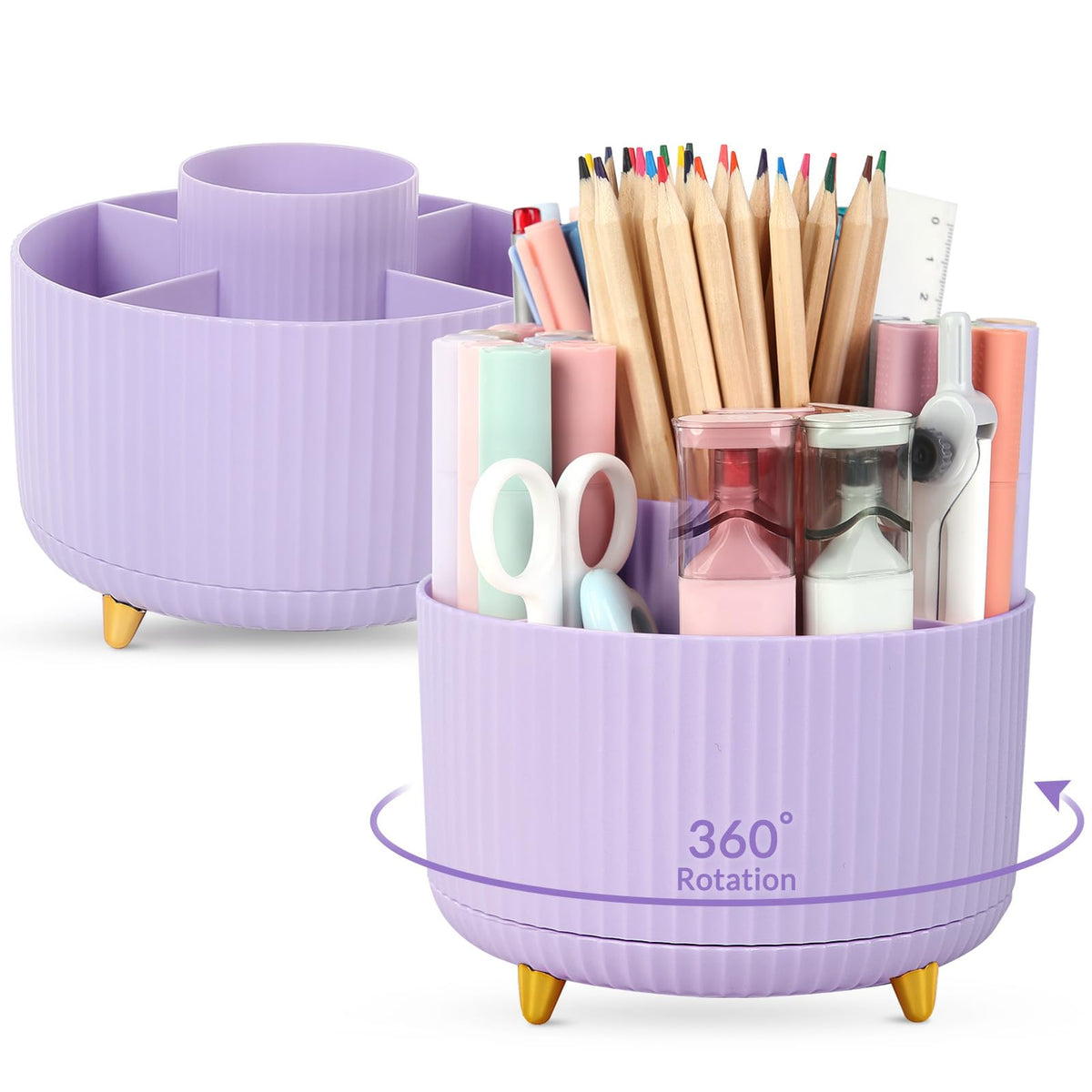 SKYDUE 360 Degree Rotating Desk Organizer, Dual-Purpose Pencil Pen Holder for Desk, Rotating Desk Pen Organizer with 5 Slots, Art Supplies, Pencil Cup for Office, School, Home