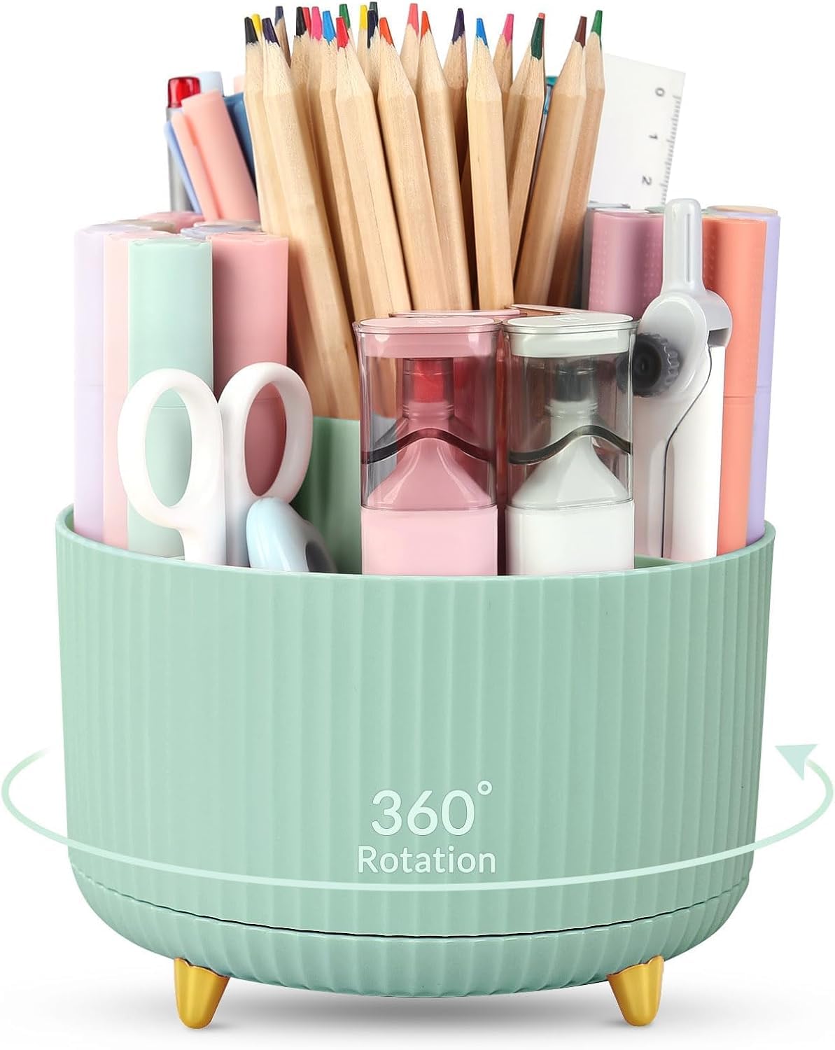 SKYDUE 360 Degree Rotating Desk Organizer, Dual-Purpose Pencil Pen Holder for Desk, Rotating Desk Pen Organizer with 5 Slots, Art Supplies, Pencil Cup for Office, School, Home