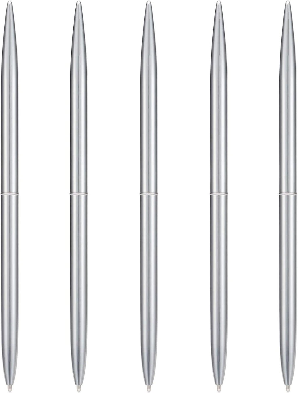 5 Pieces Ballpoint Pen Set, Black Ink Slim Lightweight Smooth Writing Metal Pen, for Business Office Teacher Student Wedding Guest (Silver)