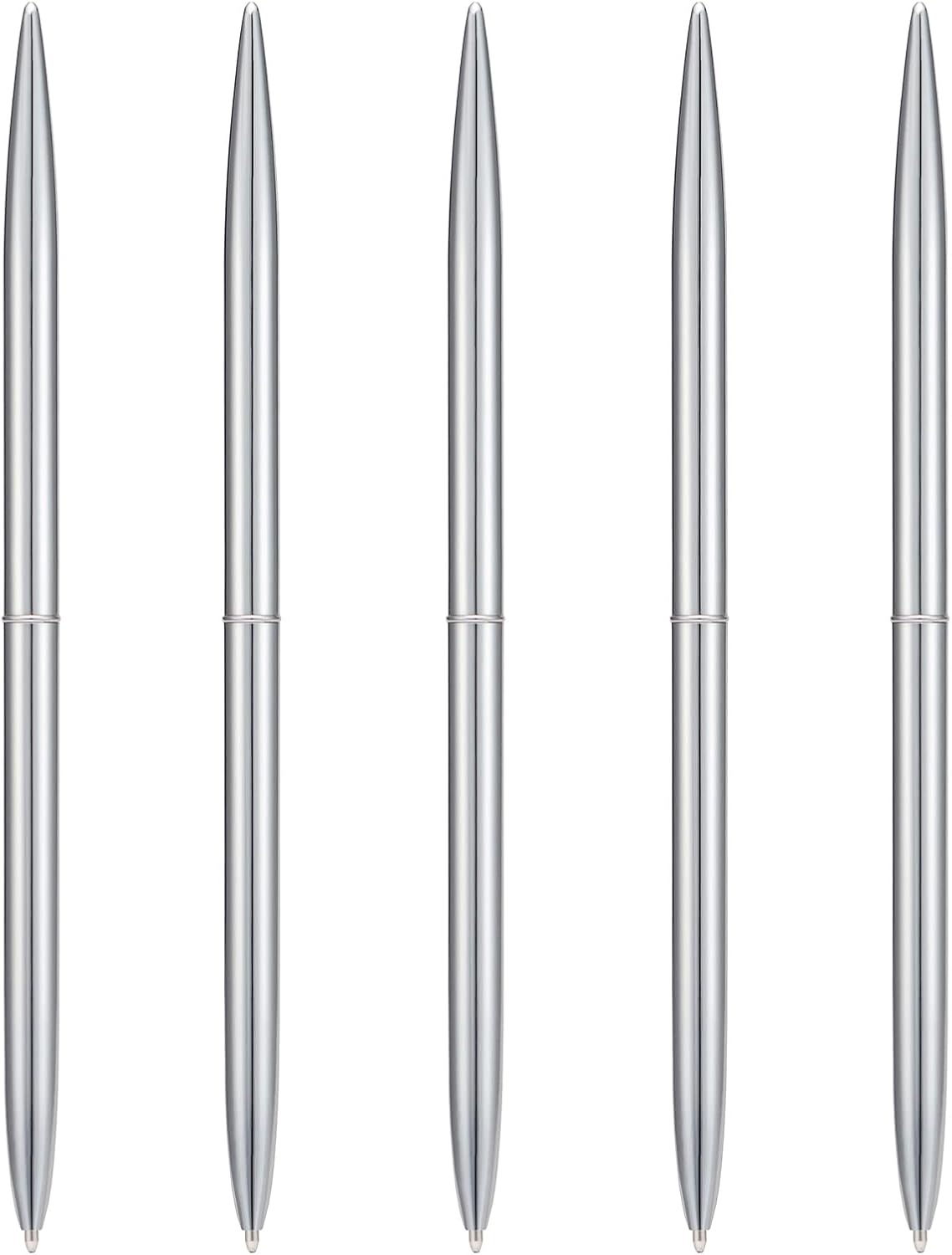 5 Pieces Ballpoint Pen Set, Black Ink Slim Lightweight Smooth Writing Metal Pen, for Business Office Teacher Student Wedding Guest (Silver)
