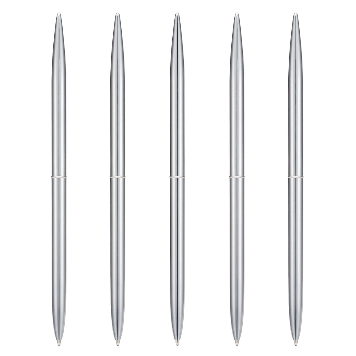 5 Pieces Ballpoint Pen Set, Black Ink Slim Lightweight Smooth Writing Metal Pen, for Business Office Teacher Student Wedding Guest (Silver)