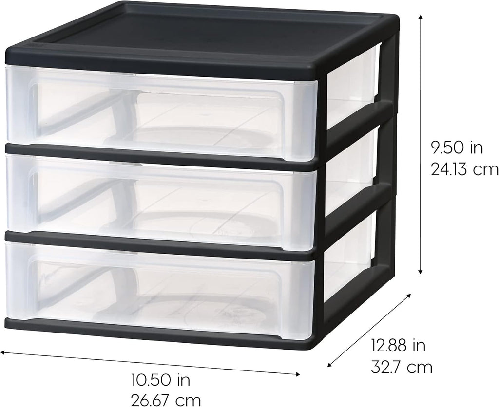 IRIS USA 2-Pack, 3-Drawer Medium Plastic Stacking Desktop Organizer, Black