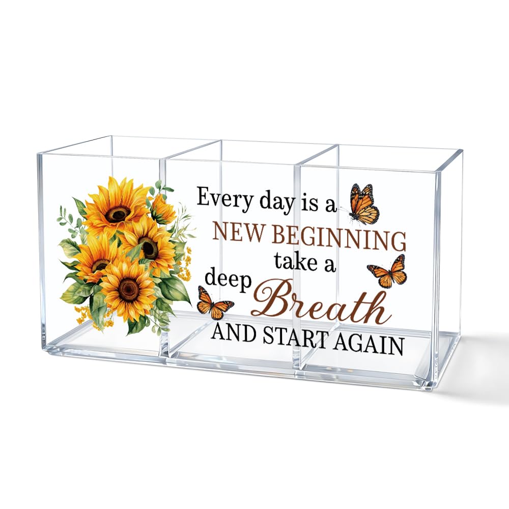 Every Day Is a New Beginning Acrylic Pen Holder 3 Compartments