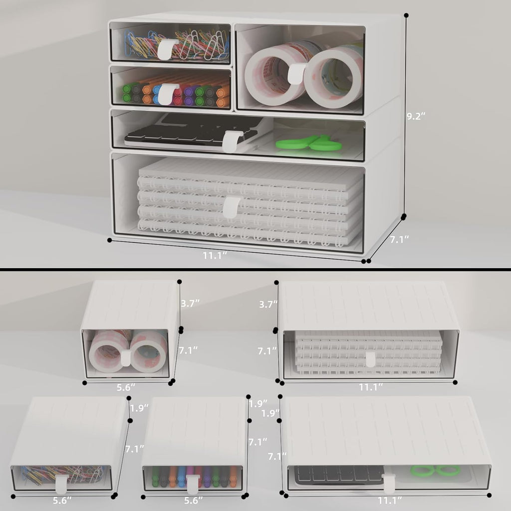 White & Clear 5-Drawer Stackable Desk Organizer Storage Set