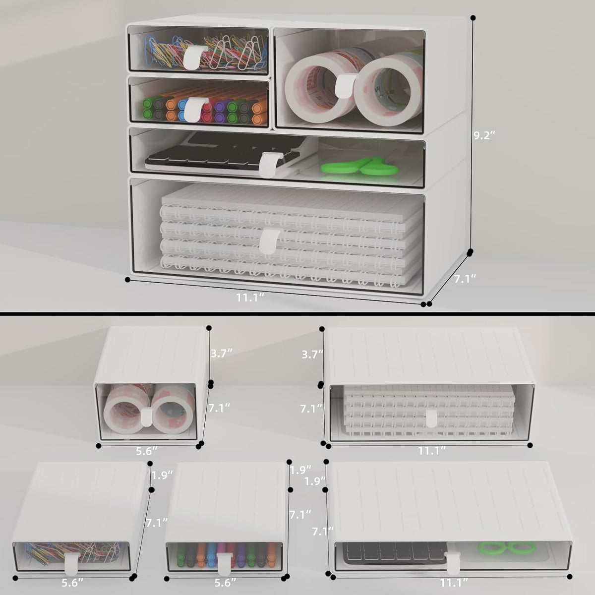 White & Clear 5-Drawer Stackable Desk Organizer Storage Set