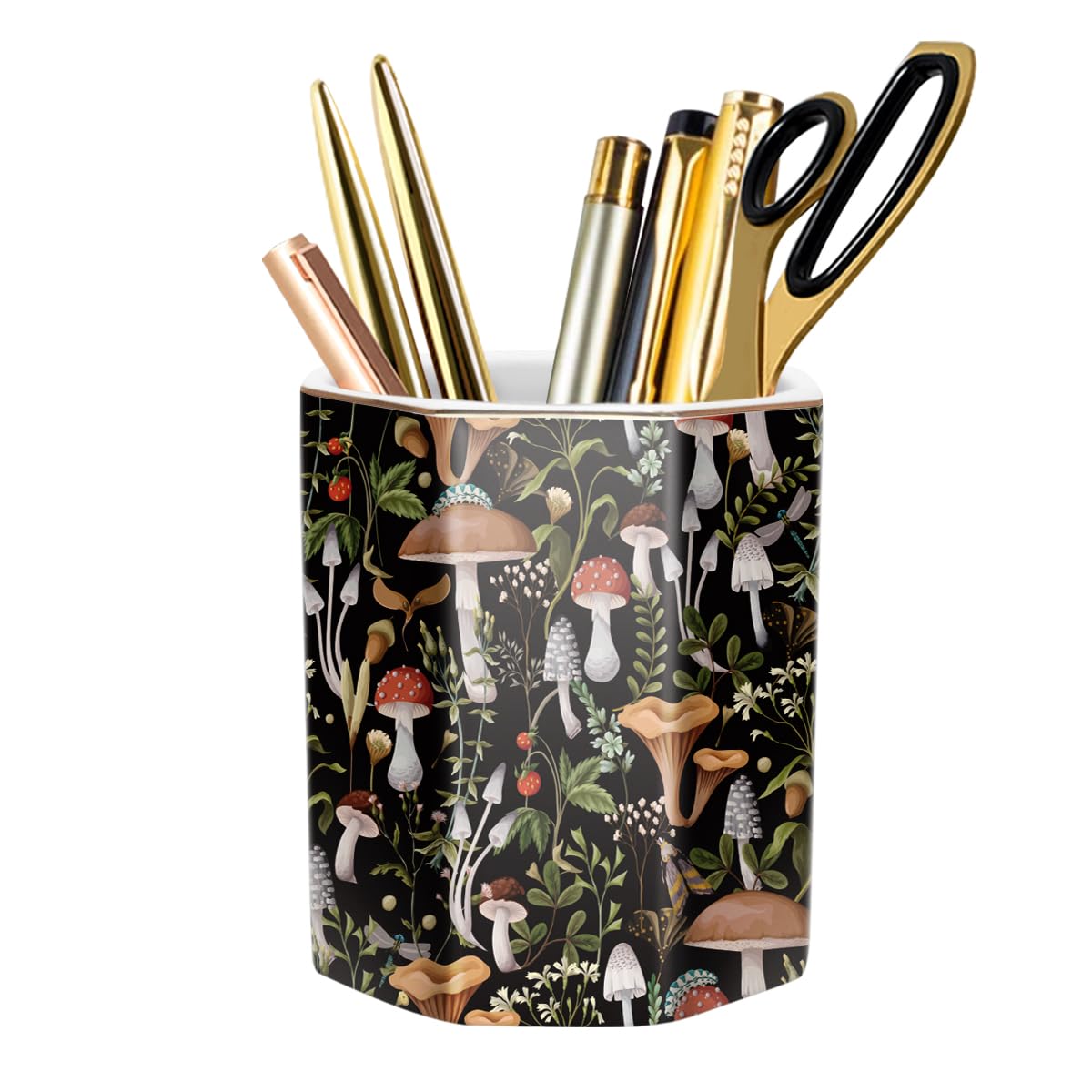 Pencil Holder, Pencil Cup for Desk, Makeup Brush Holder Cup, Cute Pencil Stand Marble Decorative for Kids Durable Ceramic Desk Organizer for Office, Classroom, Home, Antique Green Marble