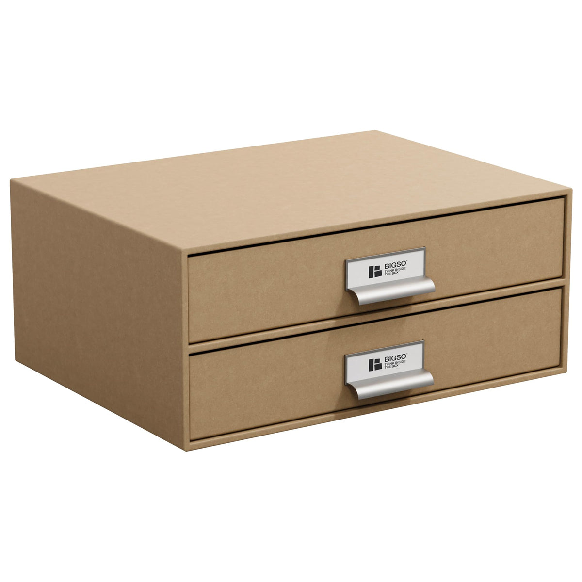 Bigso Box of Sweden Birger 2-Drawer Fiberboard Label Frame Document Letter Box | Desktop Drawers for Loose Papers, Documents & More with Metal Label Holder | 13.1" x 10" x 5.7" | White