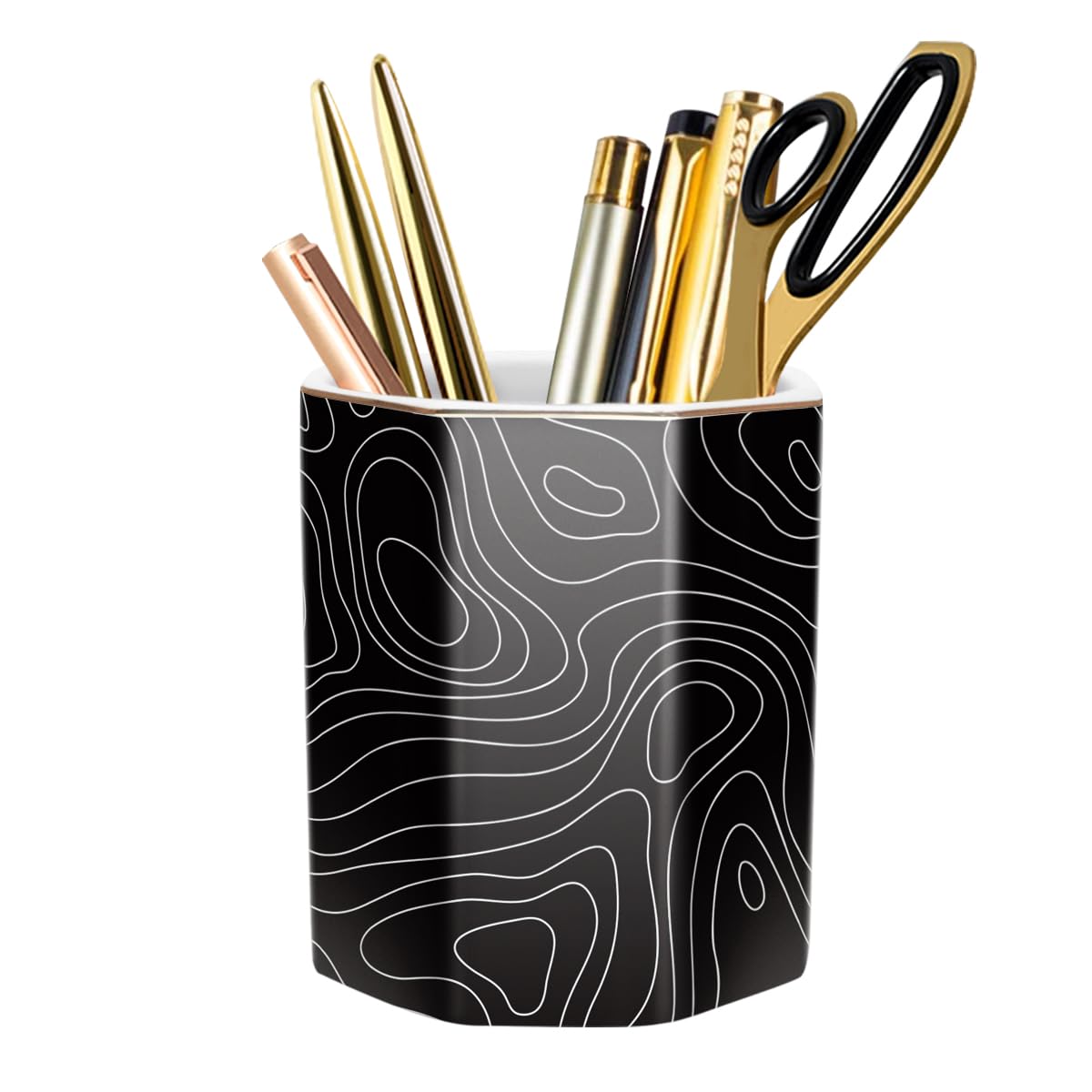 Pencil Holder, Pencil Cup for Desk, Makeup Brush Holder Cup, Cute Pencil Stand Marble Decorative for Kids Durable Ceramic Desk Organizer for Office, Classroom, Home, Antique Green Marble