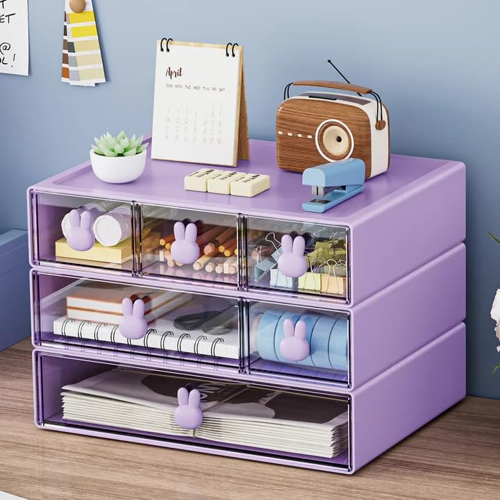 Marbrasse Desk Organizer with 6 Drawers, 3 Tier Stackable Storage Drawers Plastic Makeup Storage, Office Organizers and Storage, Desk Storage Box for Office, School, Home