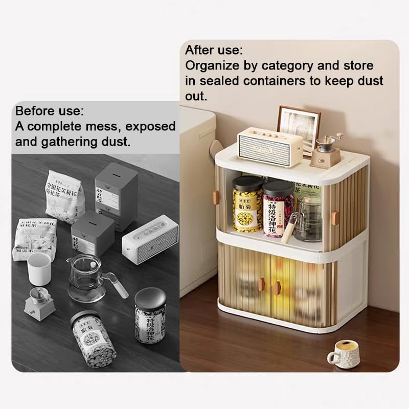 Desktop Storage Box Foldable and Assembly Free Sliding Door Design Ideal for Cosmetics Organization Office Desk Storage and Kitchen Storage