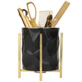Gold pencil cup Sturdy metal frame with white ceramic pen holder For desks and kitchen appliance holders