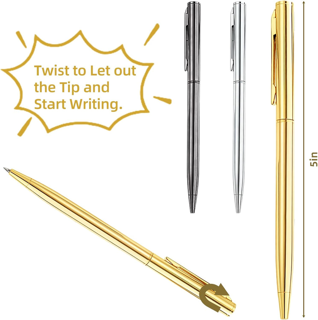 15Pcs Ballpoint Pens(Gold, Silver & Gray), Black Ink Medium Point, Smooth Writing Metal Pen Bulk