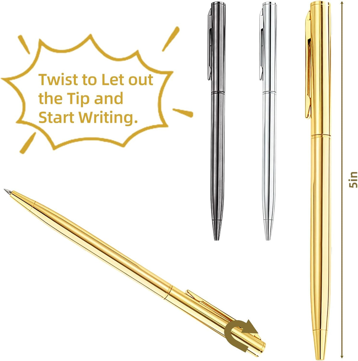 15Pcs Ballpoint Pens(Gold, Silver & Gray), Black Ink Medium Point, Smooth Writing Metal Pen Bulk