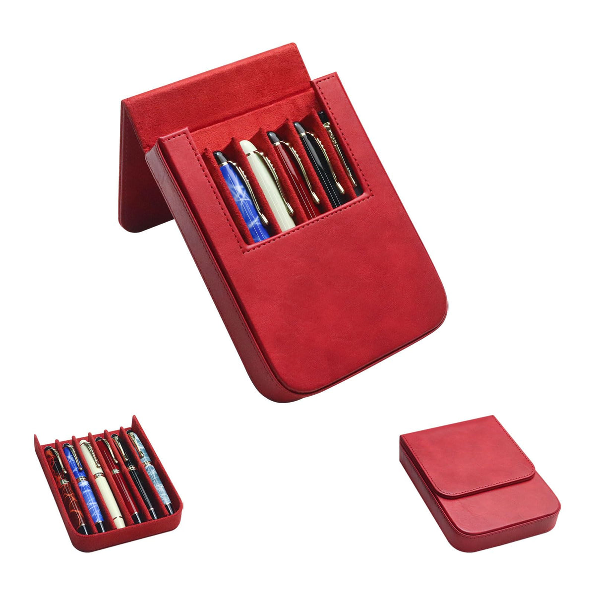 PU Leather Fountain Pen Case, 12-Slot Pen Storage Tray(red)