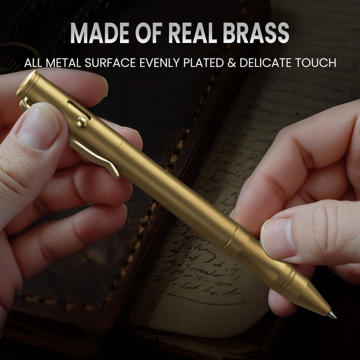 Origin-Joy Brass Bolt Action Pen Set, Heavy Duty EDC Copper Metal Tactile Turn Pen With Gel Ink Refills (Nickel White & Gold)