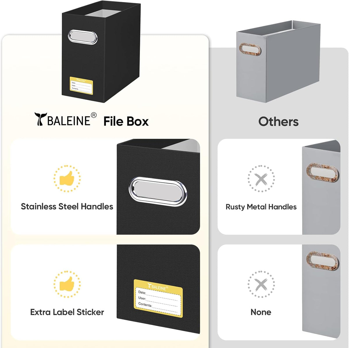 BALEINE 2PK File Organizer Box, Cardboard File Folder Organizer with Handle