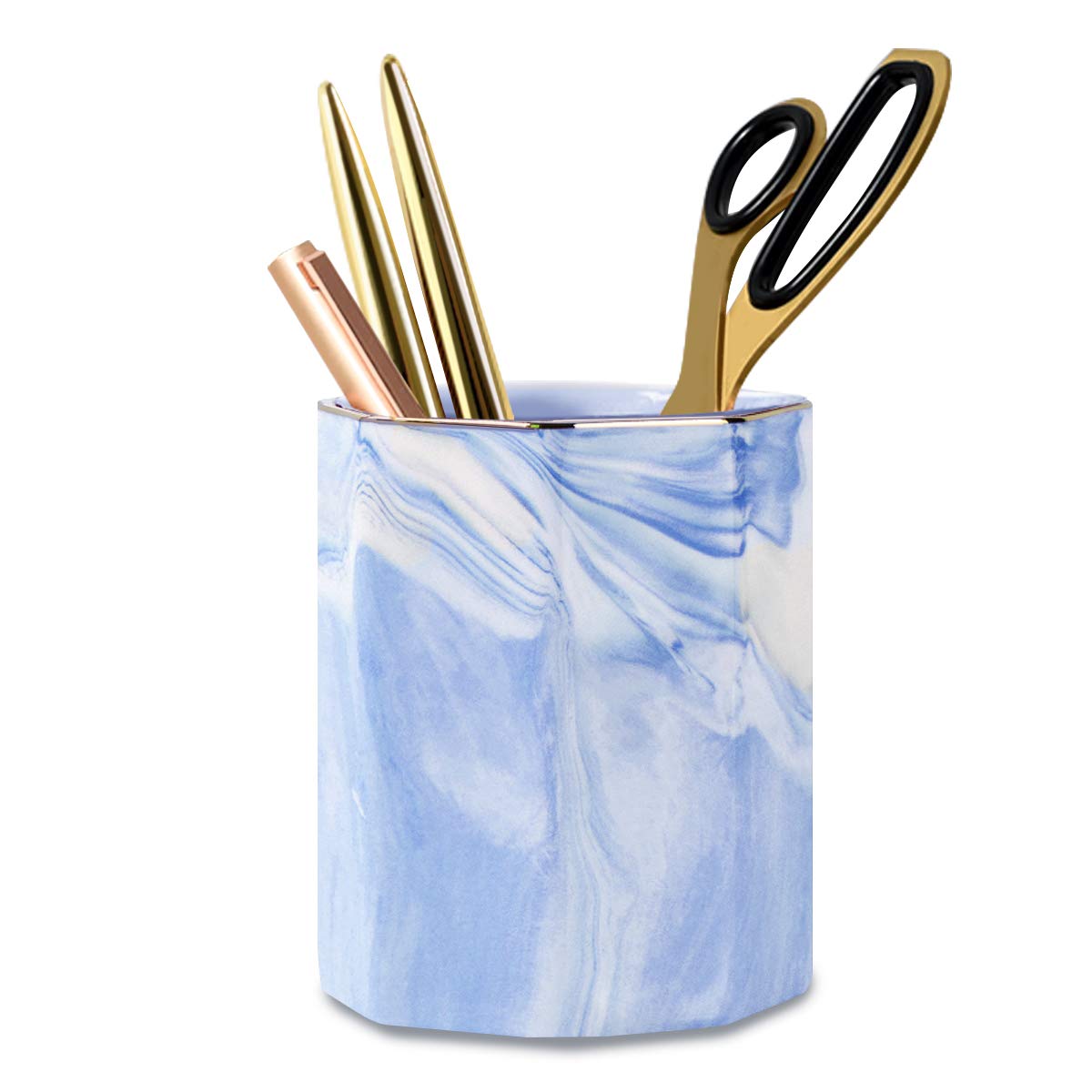 Pencil Holder, Pencil Cup for Desk, Makeup Brush Holder Cup, Cute Pencil Stand Marble Decorative for Kids Durable Ceramic Desk Organizer for Office, Classroom, Home, Antique Green Marble