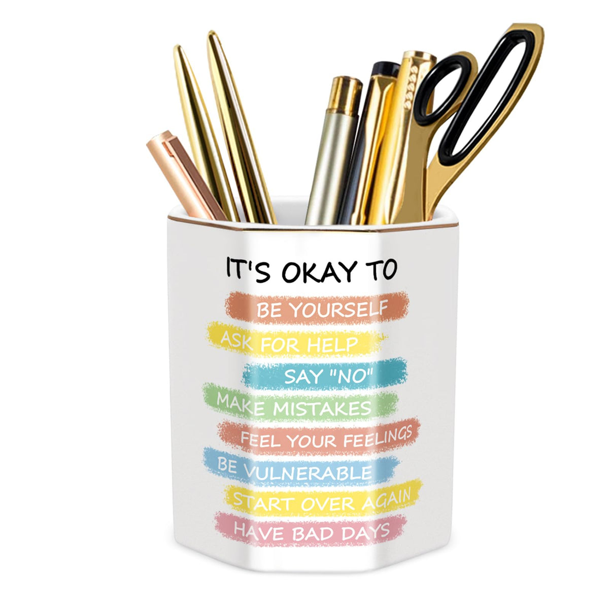 Pencil Holder, Pencil Cup for Desk, Makeup Brush Holder Cup, Cute Pencil Stand Marble Decorative for Kids Durable Ceramic Desk Organizer for Office, Classroom, Home, Antique Green Marble
