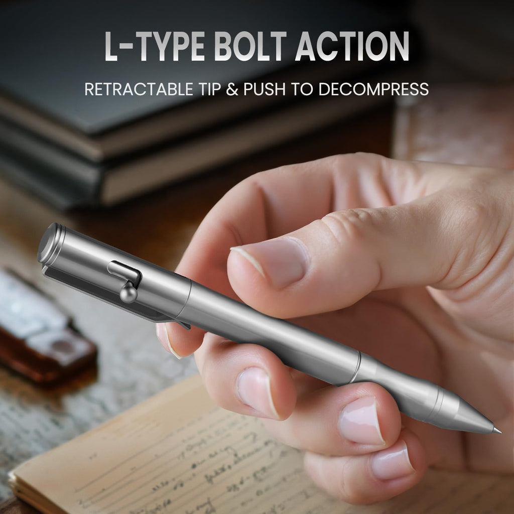 Origin-Joy Brass Bolt Action Pen Set, Heavy Duty EDC Copper Metal Tactile Turn Pen With Gel Ink Refills (Nickel White & Gold)