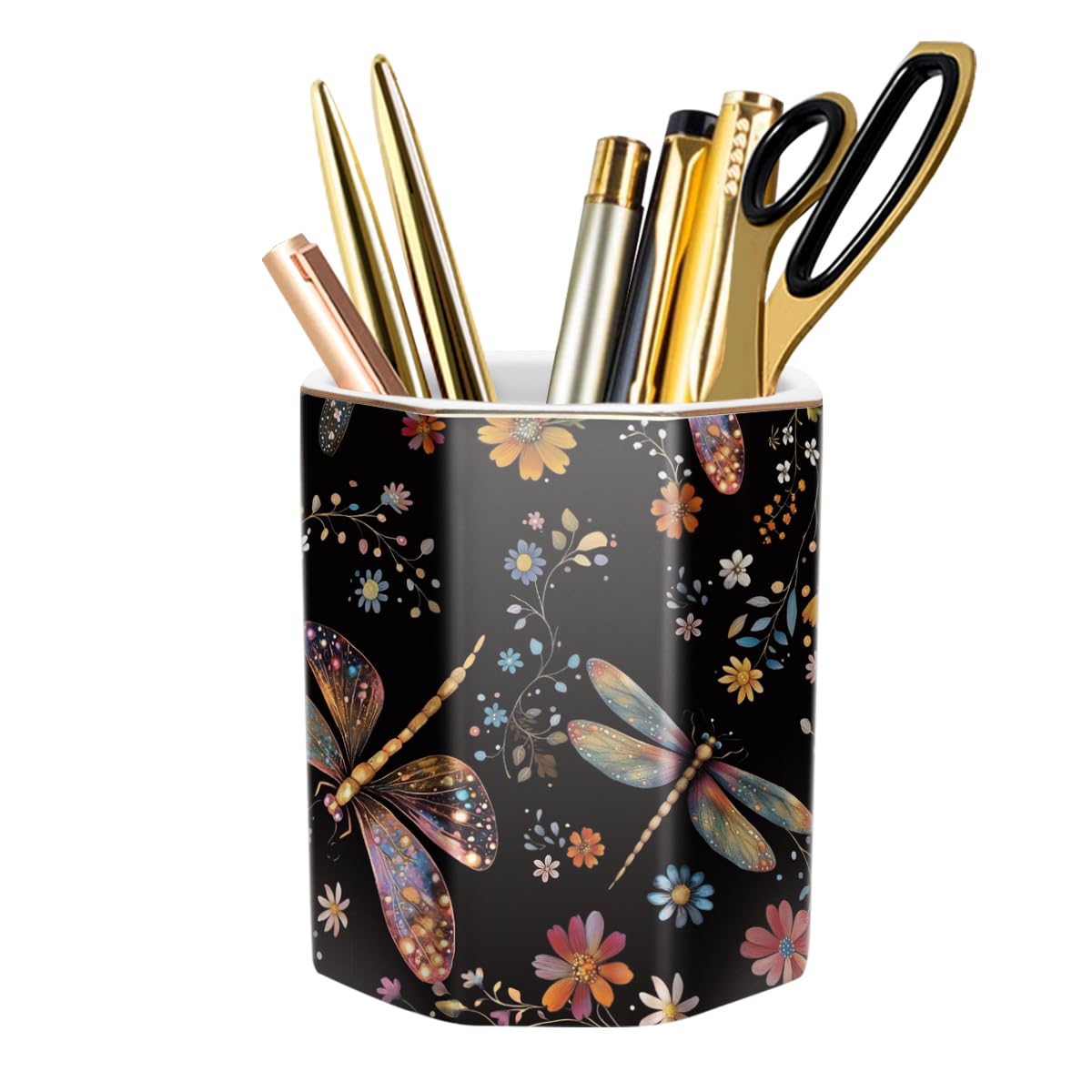 Pencil Holder, Pencil Cup for Desk, Makeup Brush Holder Cup, Cute Pencil Stand Marble Decorative for Kids Durable Ceramic Desk Organizer for Office, Classroom, Home, Antique Green Marble