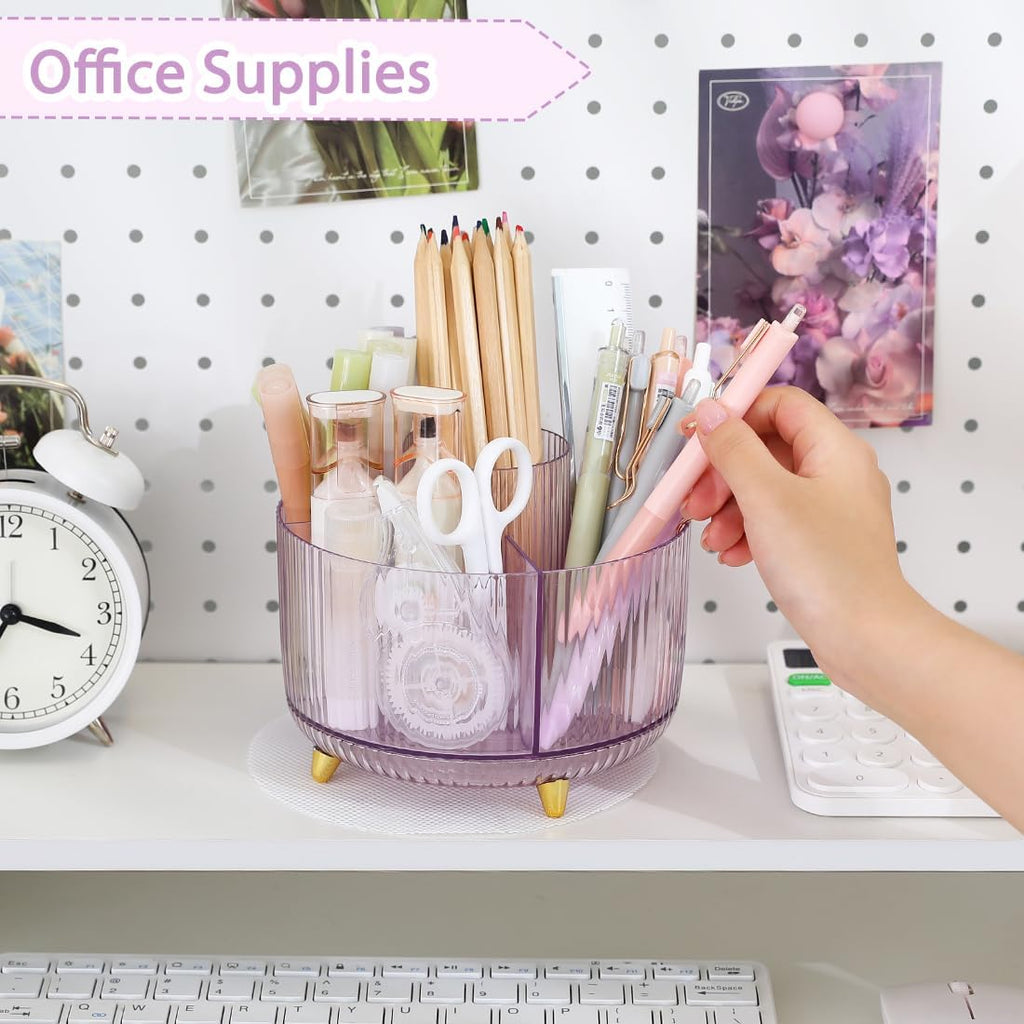 SKYDUE Rotating Pencil Pen Holder, Pen Organizer with 5 Slots - Aesthetic Desk Organizer and Accessories for School, Home, Office Supplies