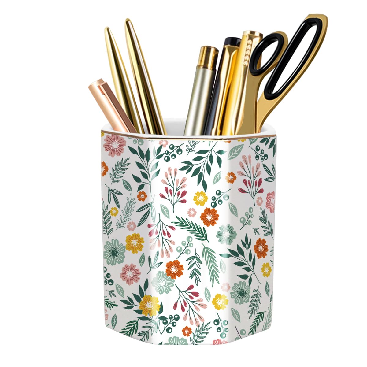 Pencil Holder, Pencil Cup for Desk, Makeup Brush Holder Cup, Cute Pencil Stand Marble Decorative for Kids Durable Ceramic Desk Organizer for Office, Classroom, Home, Antique Green Marble